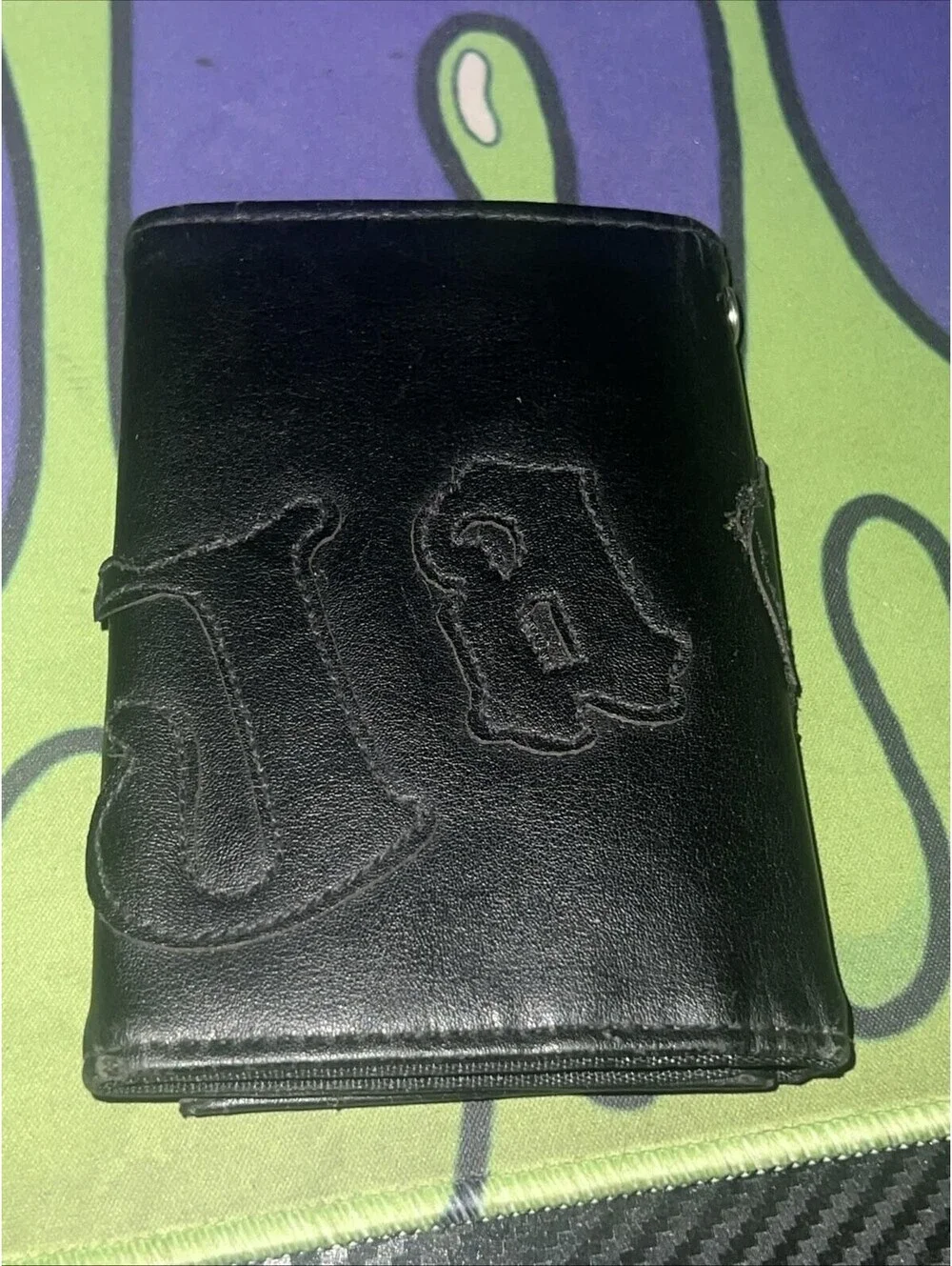 Vintage Black Trifold Wallet Jack Skellington Skull Crossbones Disneyland